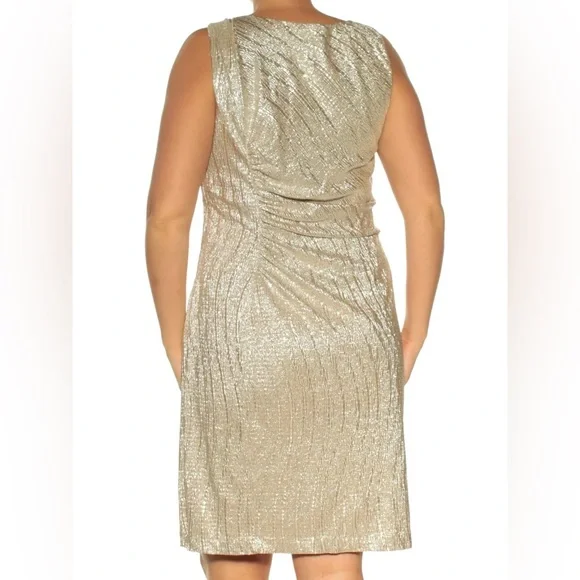 Calvin Klein Shimmering Metallic Gold Sleeveless Sheath Dress, Plus Size 16, 16W - Picture 2 of 14